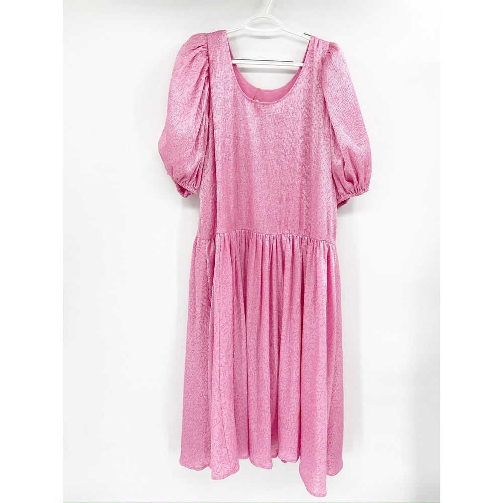 Stine Goya Amelia Dusty Pink Sequin Babydoll Puff Sleeve Midi Dress NWT - Picture 7 of 10